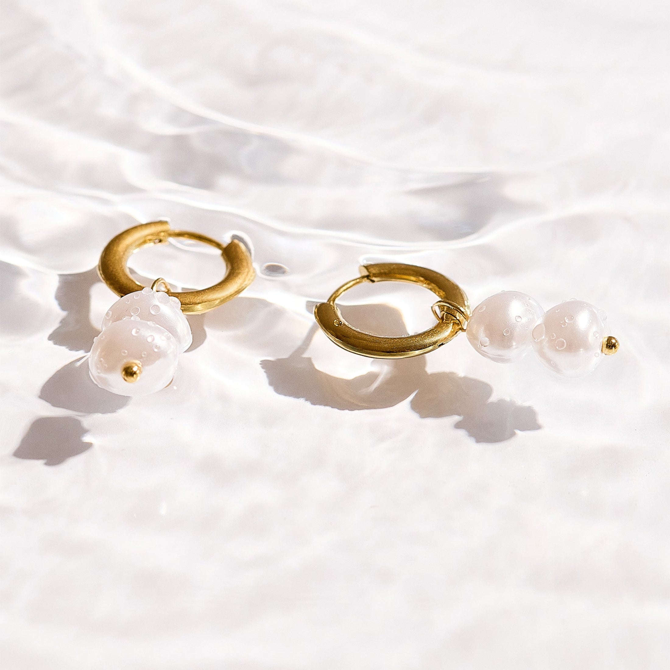 Double Pearl Drop Hoop Earrings - Image 3