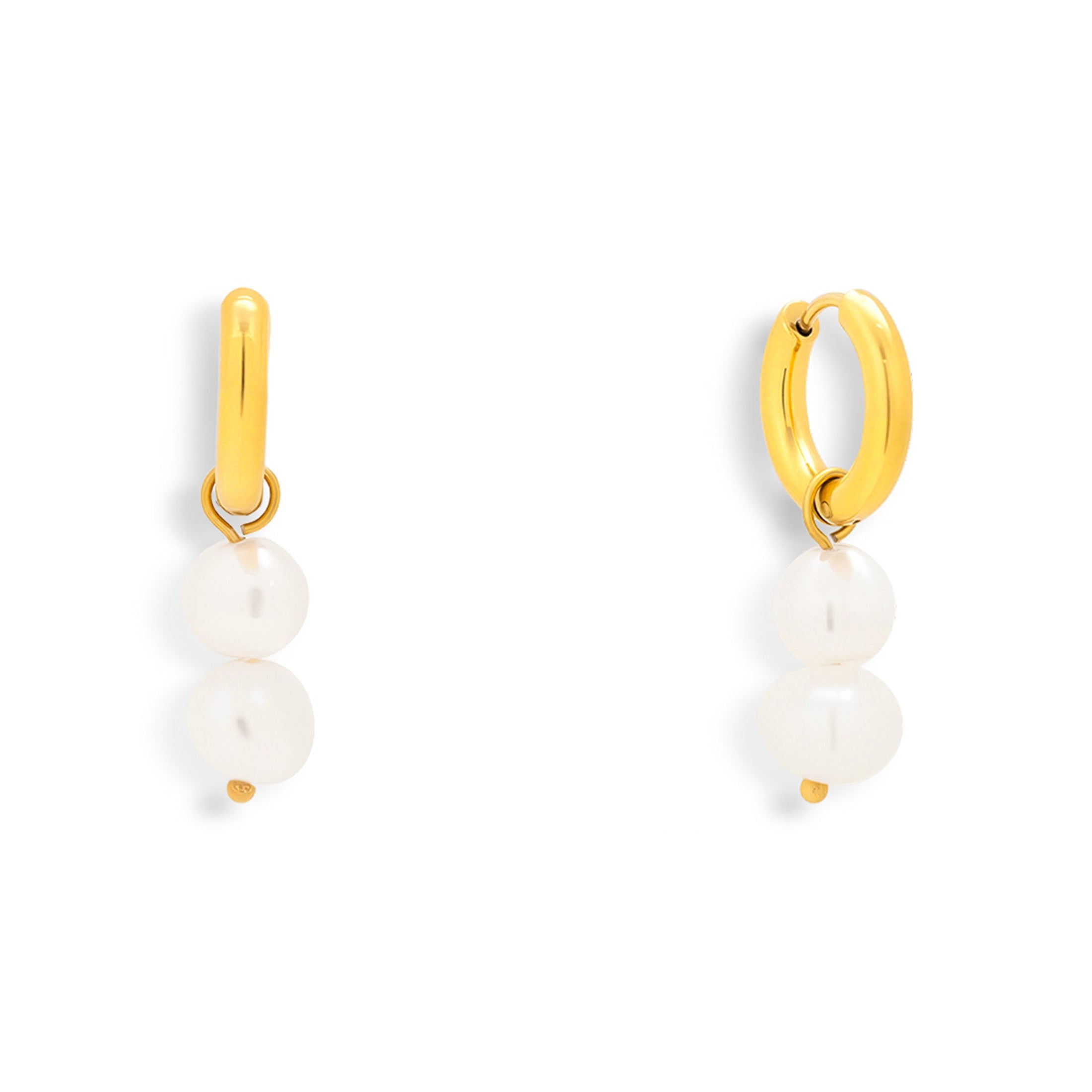 Double Pearl Drop Hoop Earrings