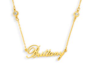 Custom/Personalized Nameplate with Gemstone Accents Necklace