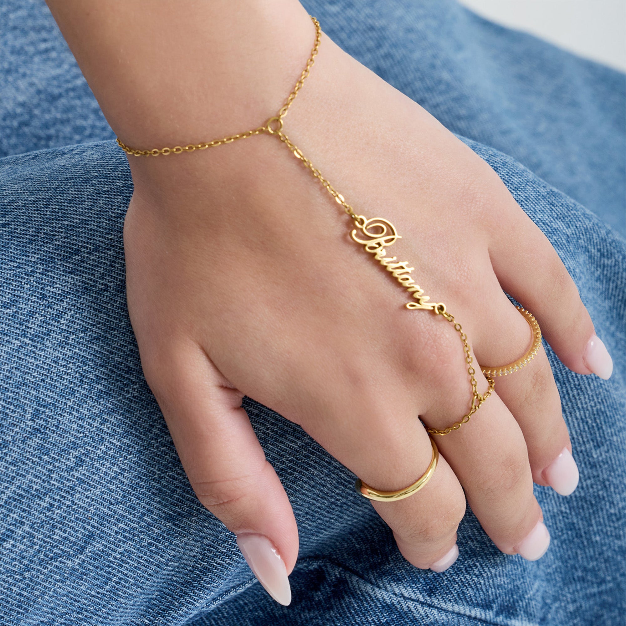 Custom/Personalized Name Plate Hand Chain - Image 2